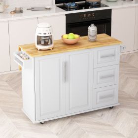Kitchen Island Cart with 2 Door Cabinet and Three Drawers; 53.5 Inch Width with Spice Rack; Towel Rack (White)