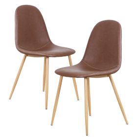 PU Dining Chair Set of 2 Mid Century Modern Side Dining Kitchen Chair Upholstered Dining Chair for Kitchen Restaurant and Living Room; Brown