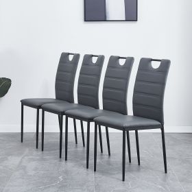 A set of 4 leather dining chairs with cushion and high back; painted metal legs; suitable for dining room; kitchen and living room X4 (LIGHT GREY)