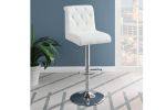 Adjustable Bar stool Gas lift Chair White Faux Leather Tufted Chrome Base Modern Set of 2 Chairs Dining Kitchen
