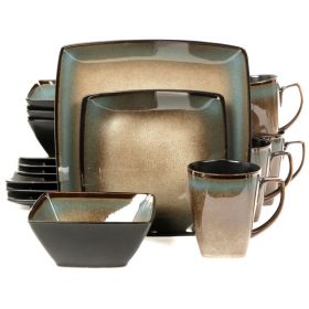 Gibson Elite Tequesta 16-Piece Square Dinnerware Set, Taupe