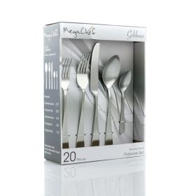 MegaChef Gibbous 20 Piece Flatware Utensil Set, Stainless Steel Silverware Metal Service for 4 in Matte Silver