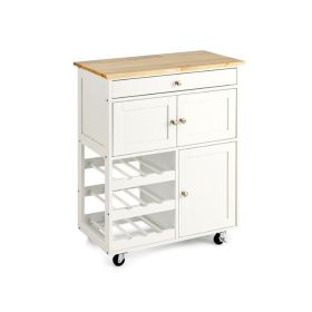 Mobile Kitchen Cart Trolley Cart Storage Cabinet W/Shelf (Color: White)