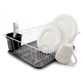 Multiful Functions Houseware Kitchen Storage Stainless Iron Shelf Dish Rack (Color: BLACK)