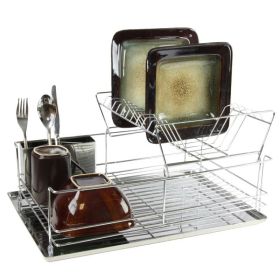 Multiful Functions Houseware Kitchen Storage Stainless Iron Shelf Dish Rack (Color: Silver)