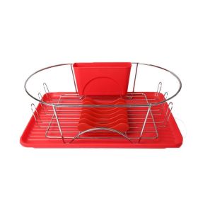 Multiful Functions Houseware Kitchen Storage Stainless Iron Shelf Dish Rack (Color: Red)