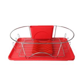 Multiful Functions Houseware Kitchen Storage Stainless Iron Shelf Dish Rack (Color: Red)