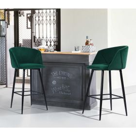 Modren Bar Stools Set of 2;  28'' Stools with Back for Kitchen;  Metal Frame Velvet Upholstered;  Kitchen Stools for Island;  Rose (Color: Green)