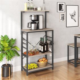 Kitchen Utility Storage Shelf Microwave Stand Cart on Wheels with Side Hooks (Color: Gray)