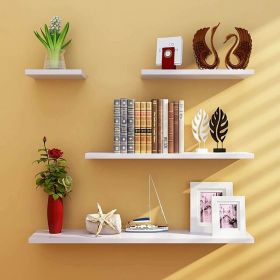 4pcs White Floating Wood Wall Shelves Storage Rack Bookcase for Kitchen Bathroom (Color: White)