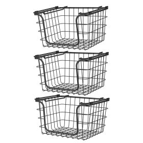 Oceanstar Stackable Metal Wire Storage Basket Set for Pantry, Countertop, Kitchen or Bathroom â€“ Black, Set of 3 (BSL1828: BSL1828)