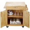 Kitchen island cart with drawers and storage rack spice rack; towel rack; butcher block countertop; white and natural