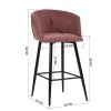 Modren Bar Stools Set of 2;  28'' Stools with Back for Kitchen;  Metal Frame Velvet Upholstered;  Kitchen Stools for Island;  Rose