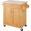 Kitchen island cart with drawers and storage rack spice rack; towel rack; butcher block countertop; white and natural