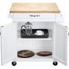 Kitchen island cart with drawers and storage rack spice rack; towel rack; butcher block countertop; white and natural