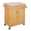 Kitchen island cart with drawers and storage rack spice rack; towel rack; butcher block countertop; white and natural