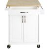 Kitchen island cart with drawers and storage rack spice rack; towel rack; butcher block countertop; white and natural