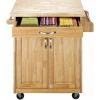 Kitchen island cart with drawers and storage rack spice rack; towel rack; butcher block countertop; white and natural