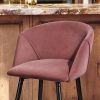 Modren Bar Stools Set of 2;  28'' Stools with Back for Kitchen;  Metal Frame Velvet Upholstered;  Kitchen Stools for Island;  Rose