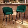 Modren Bar Stools Set of 2;  28'' Stools with Back for Kitchen;  Metal Frame Velvet Upholstered;  Kitchen Stools for Island;  Rose